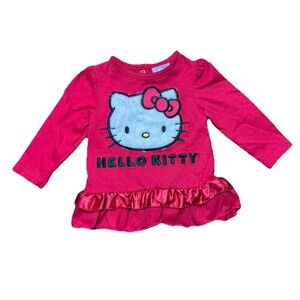 NWT 2012 Hello Kitty Sanrio Toddler Shirt 12M Red Ruffle Hem Embroidered Bow